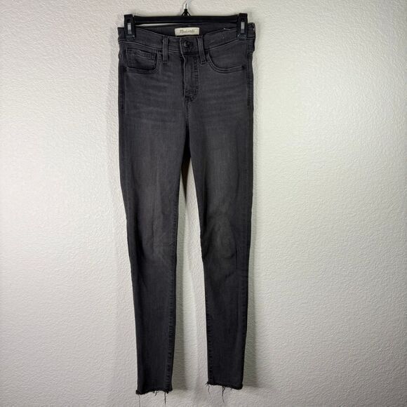 Madewell 9" Mid-Rise Skinny Jeans Raw Hem‎ Charcoal Gray Denim Size 24 - Picture 1 of 9
